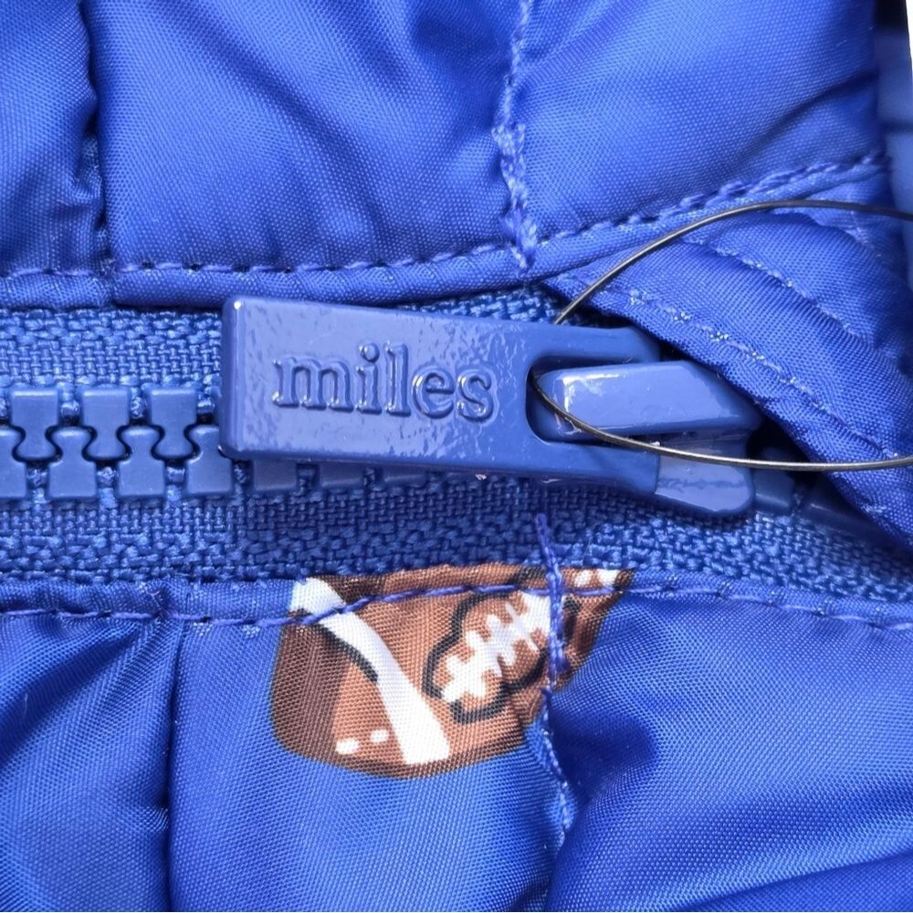 Miles The Label Boys Hooded Puffer Jacket Football Print Blue Size 4T - Picture 6 of 14